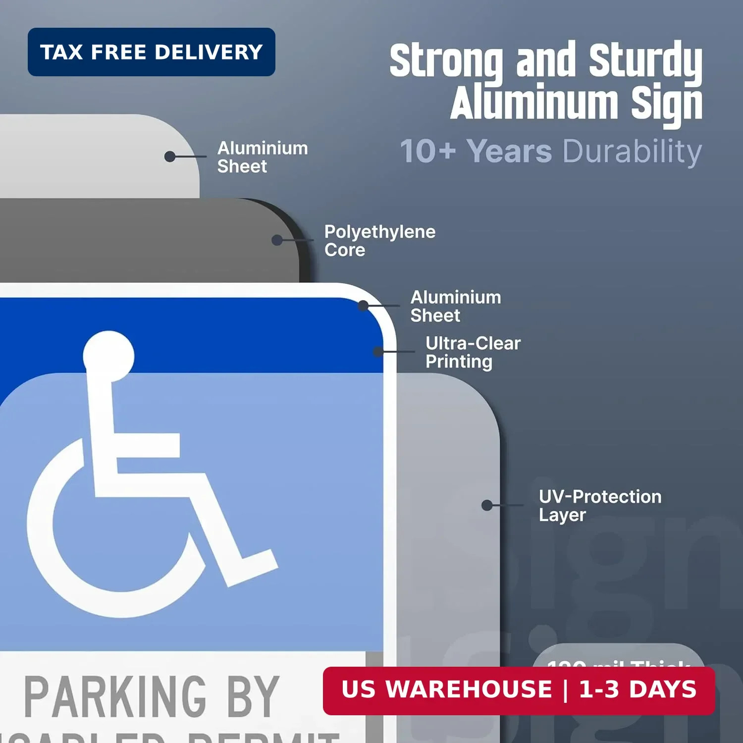 SmartSign Basics 18 x 12 inch « Parking By Disabled Permit, Tow-Away Zone » Handic