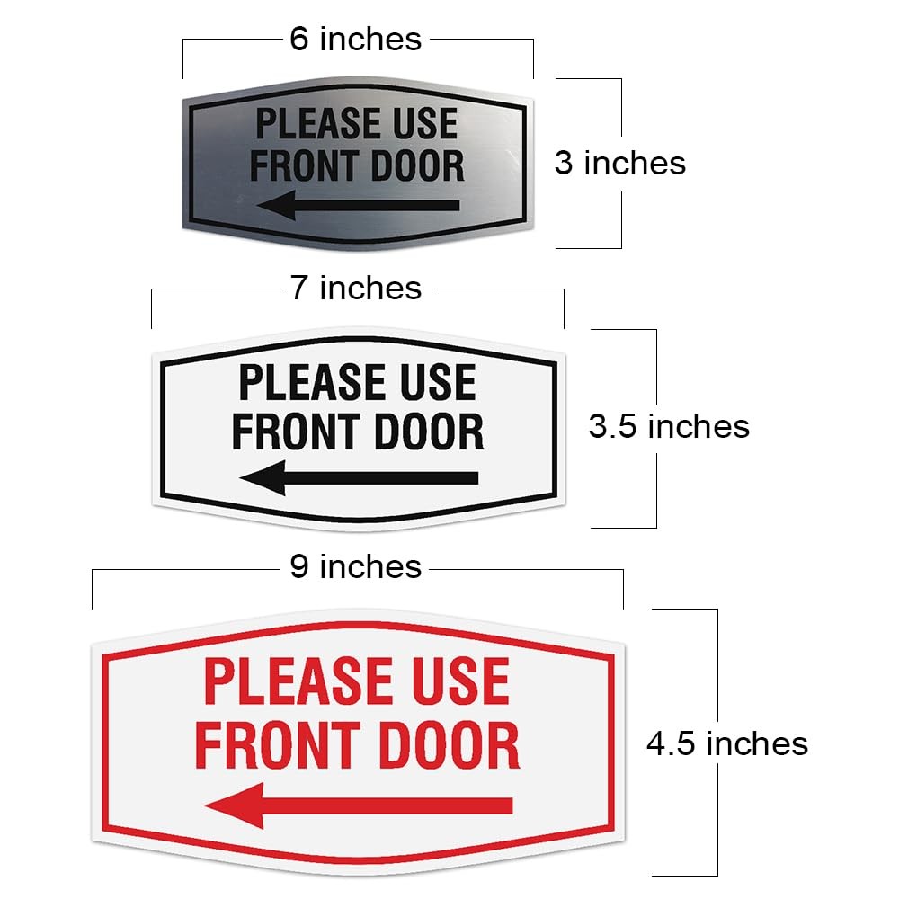 Fancy Please Use Front Door Left Arrow Sign Wall Door Brushed Silver Large