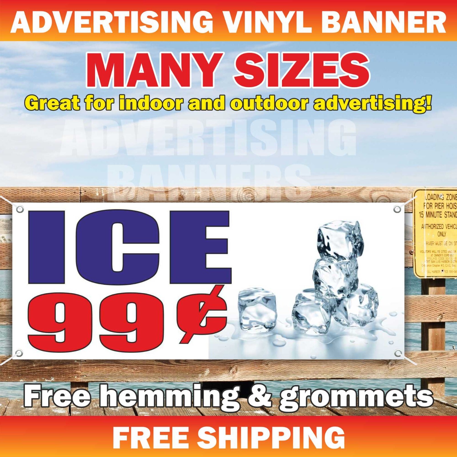ICE Advertising Banner Vinyl Mesh Sign Flag cold frost 99 cents hielo store shop