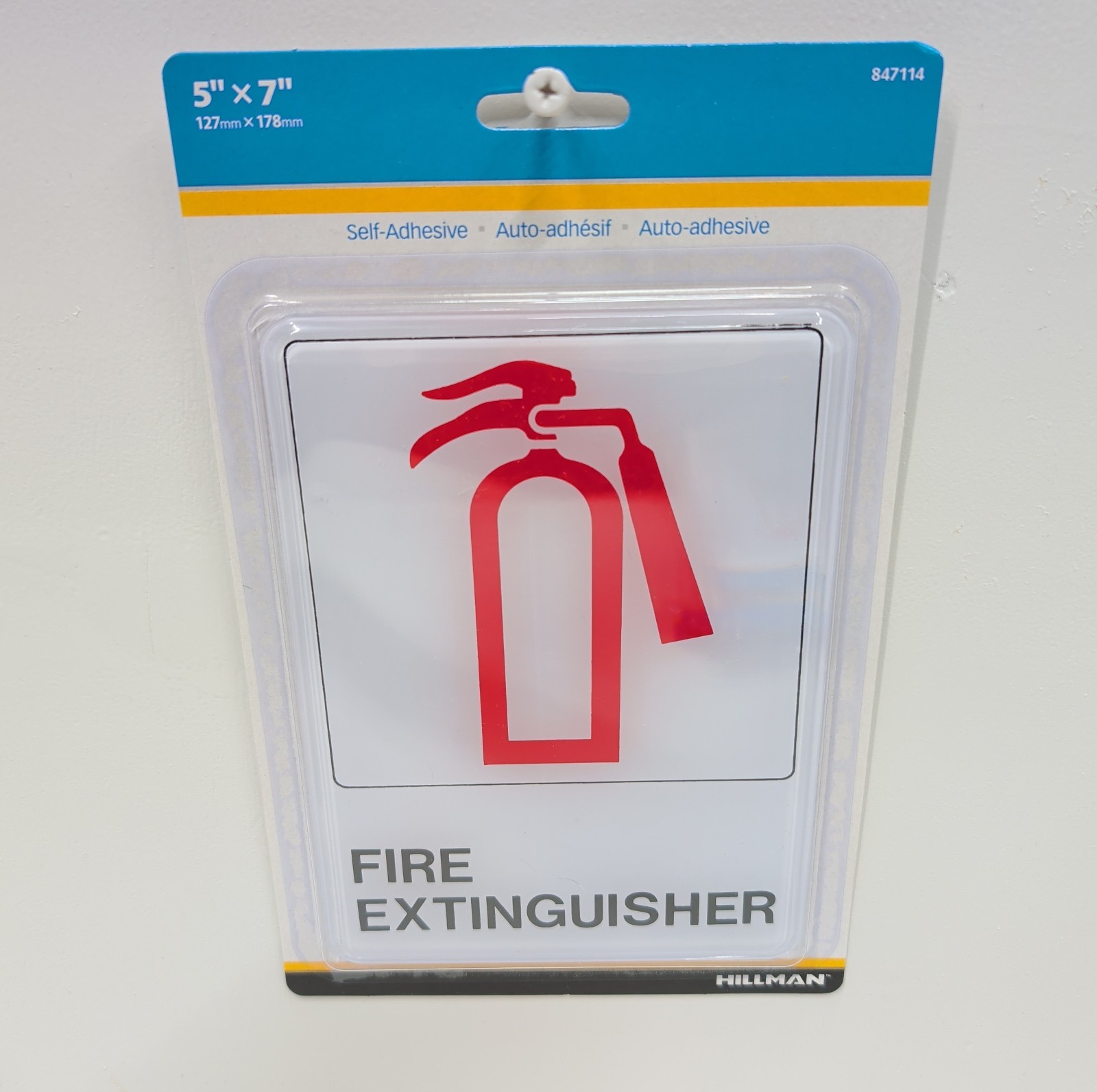Hillman Fire Extinguisher Sign 5×7 Self‑Adhesive Safety Label Plastic New