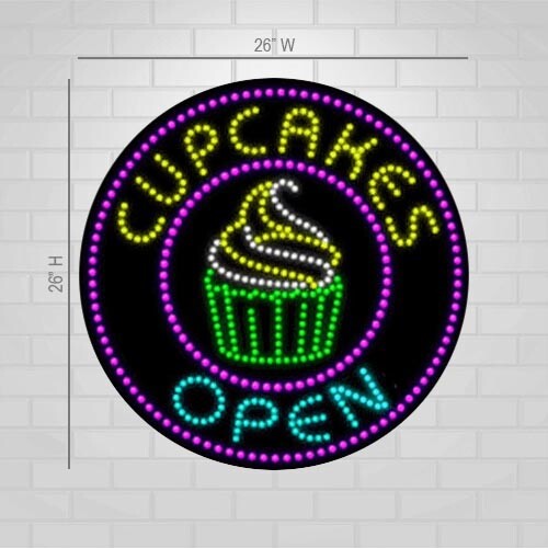 LED Open Cupcakes Sign for Retail Displays | Light Up Sign | 26&Prime;H x 26&Prime;W