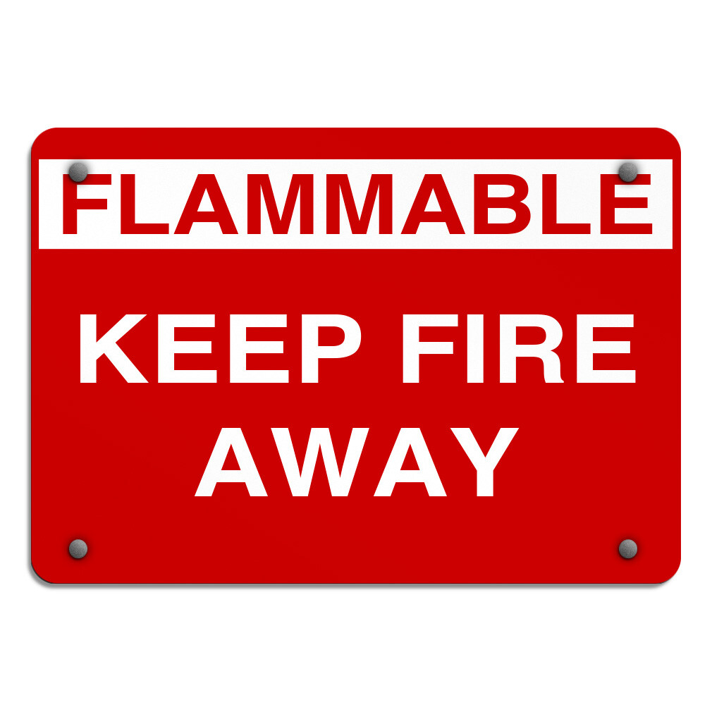 Horizontal Metal Sign Flammable Keep Fire Away Hazard and Hazmat