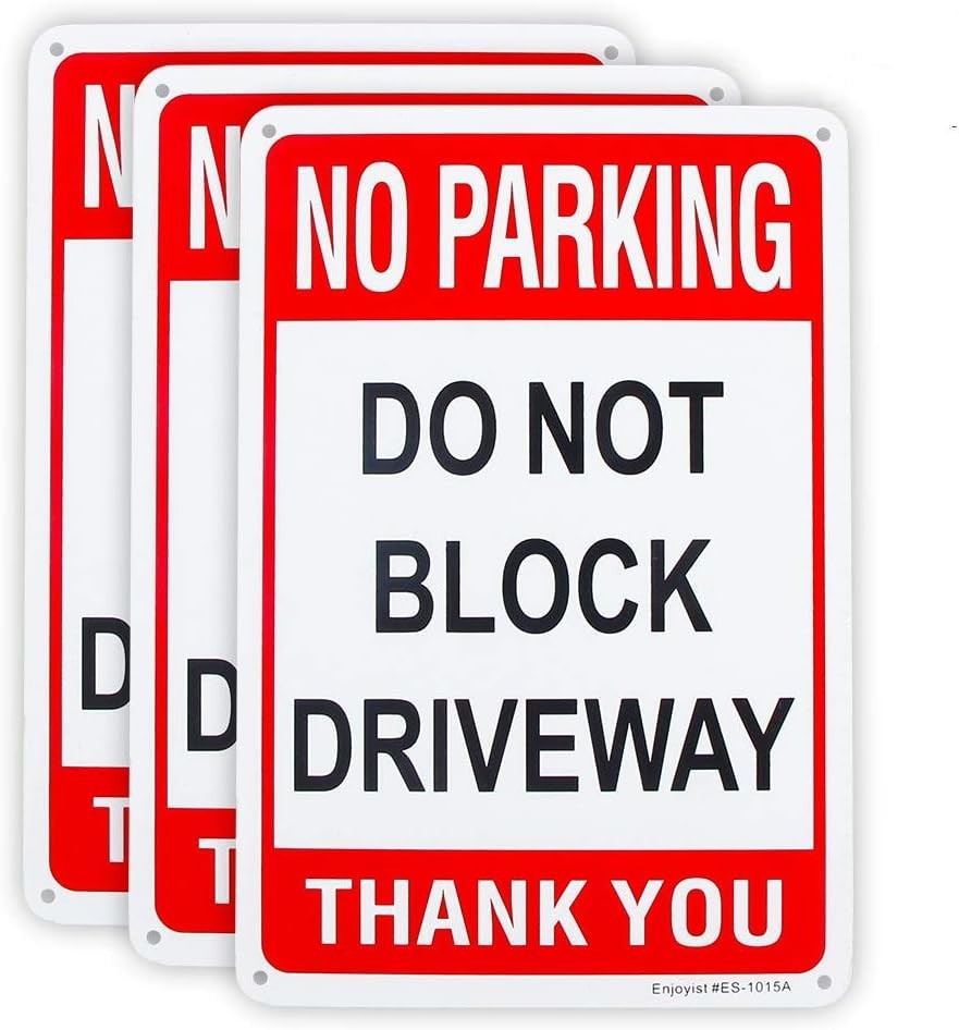 Weatherproof 3 Pack No Parking Do Not Block Driveway Signs – 10&Prime; x 7&Prime; Aluminum