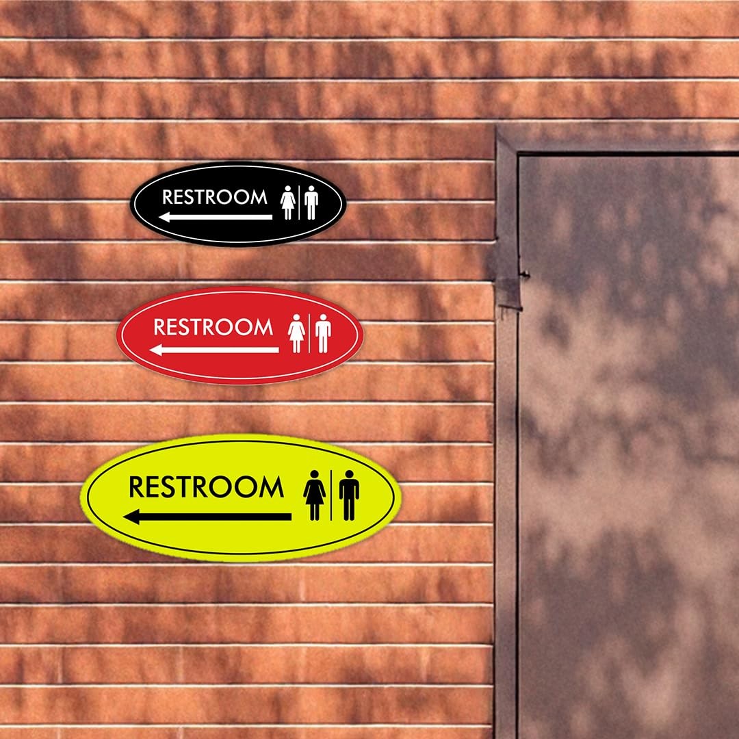 Oval Restroom Left Arrow Sign Black Gold Medium 1 Pack Business Office Decor