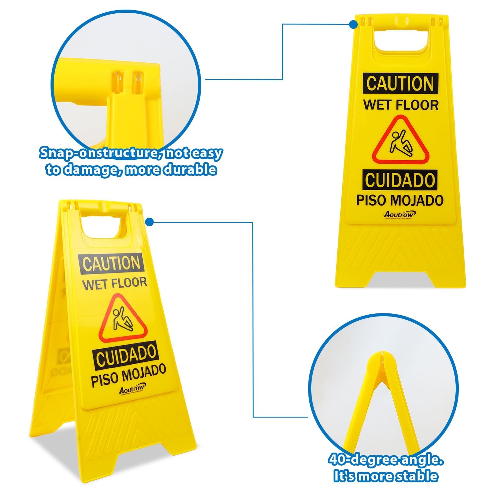 Aoutrow Caution Wet Floor Sign, Bilingual Foldable Safety Sign (17.12in x 8.3…