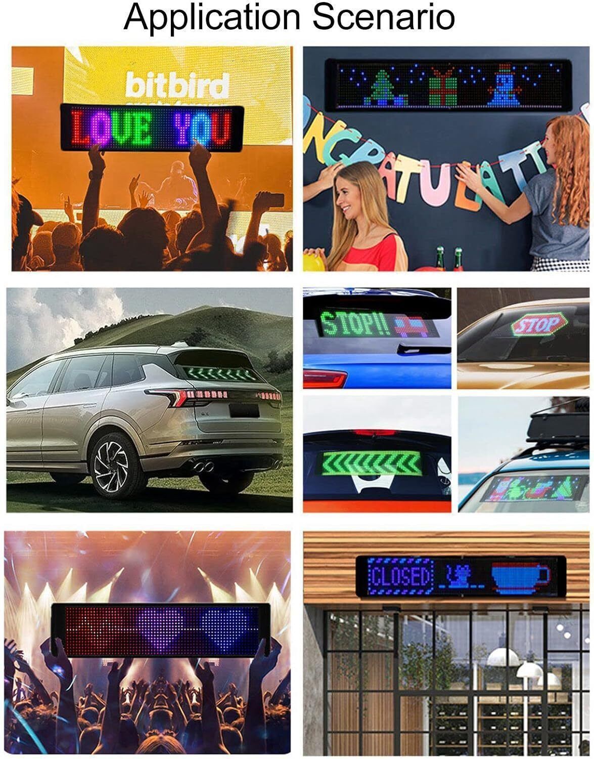 Scrolling LED Sign Matrix Panel Screen Bluetooth APP Control for Shop Bar Car US