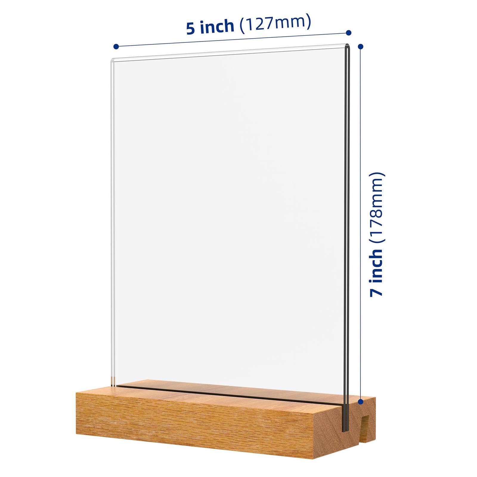 JDEA 5×7 Inch Acrylic Sign Holder with Wood Base Vertical 3 Pack 5*7&Prime;, clear