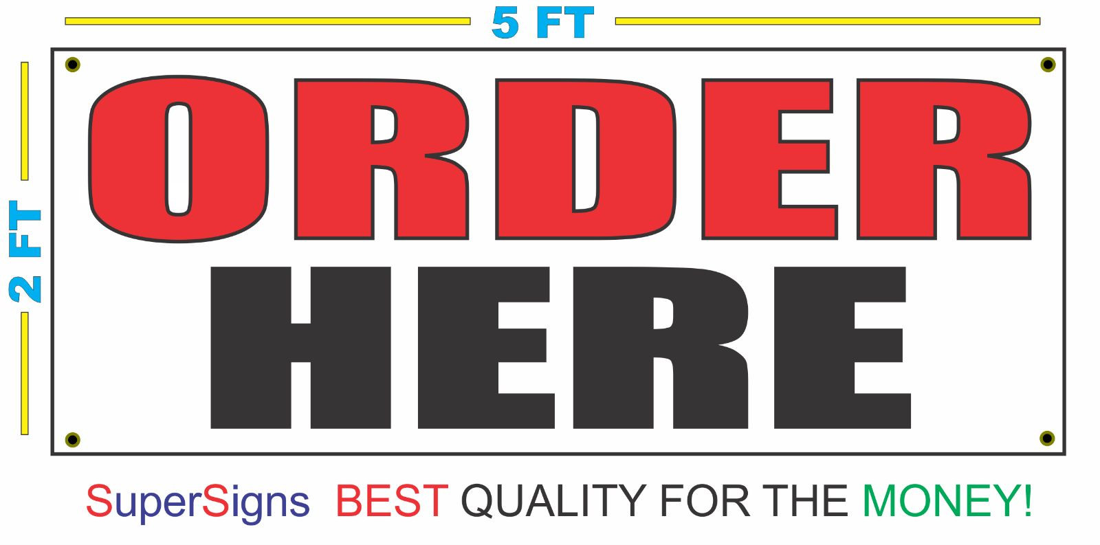 2×5 ORDER HERE Banner Sign NEW Larger Size Red White & Black