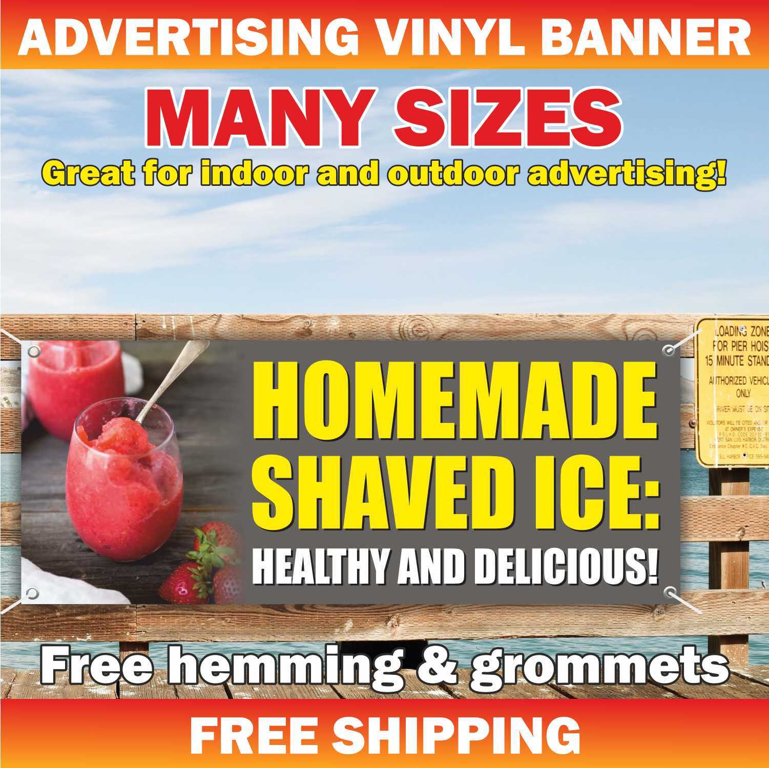 HOMEMADE SHAVED ICE Advertising Banner Vinyl Mesh Sign ice cream slushies tasty