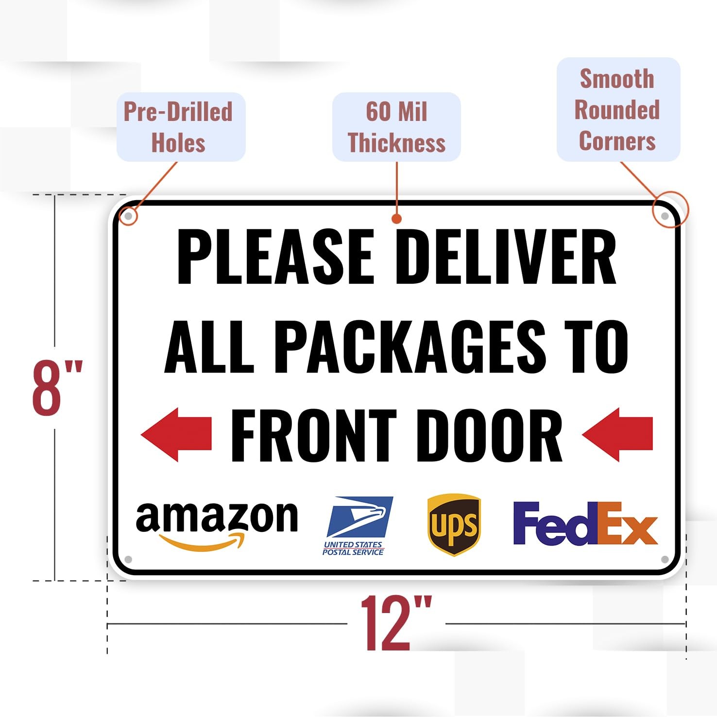 1PC Delivery Sign – Please Deliver All Packages to Front Door Left Arrow, 12 …
