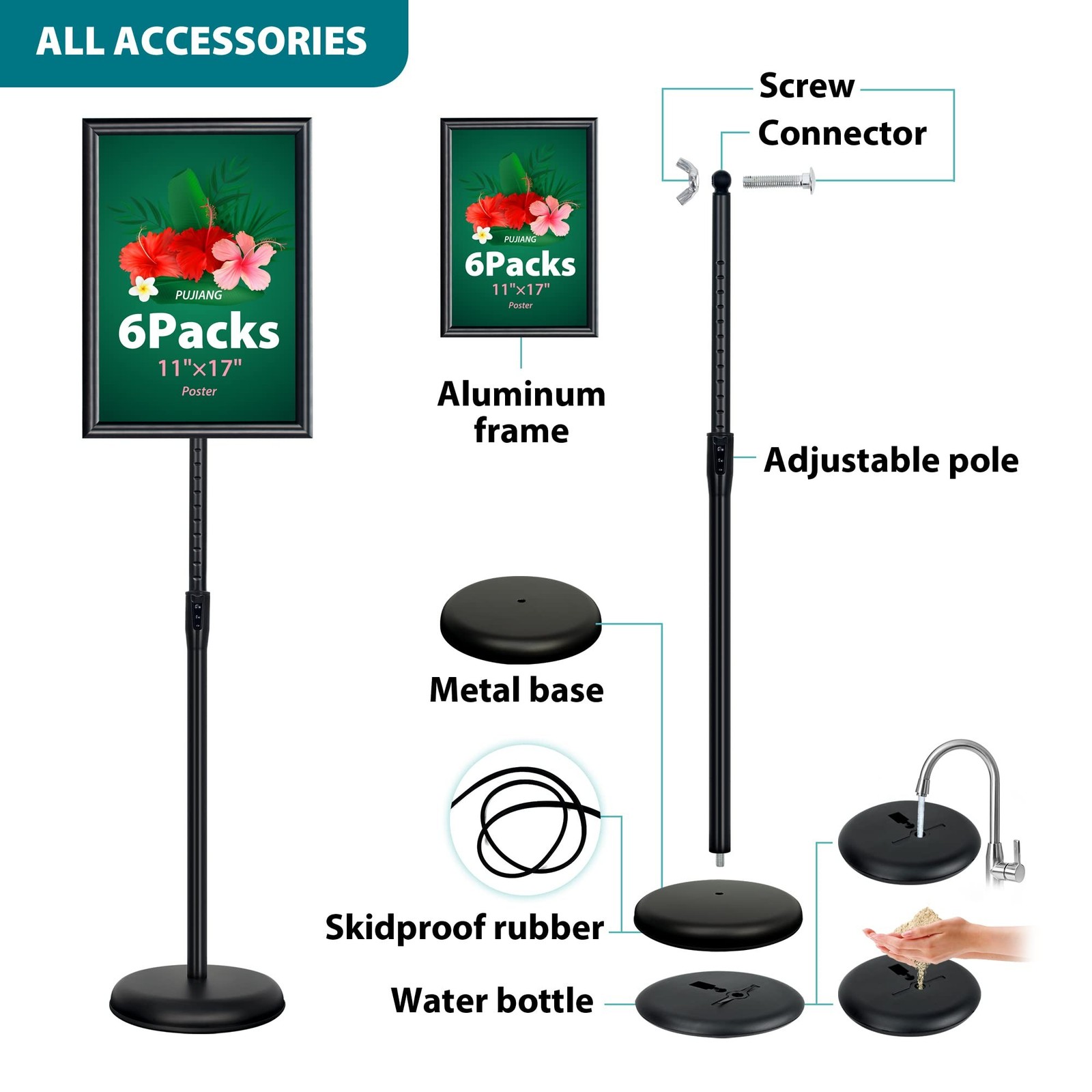 6Packs 11×17 Inch Adjustable Sign Holder Poster Stand, Heavy Duty Floor Sign …