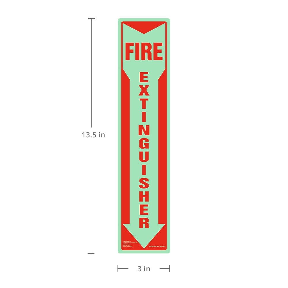 2-Pack 3×13.5&Prime; Glow in The Dark « Fire Extinguisher » Self Adhesive Vinyl Sign