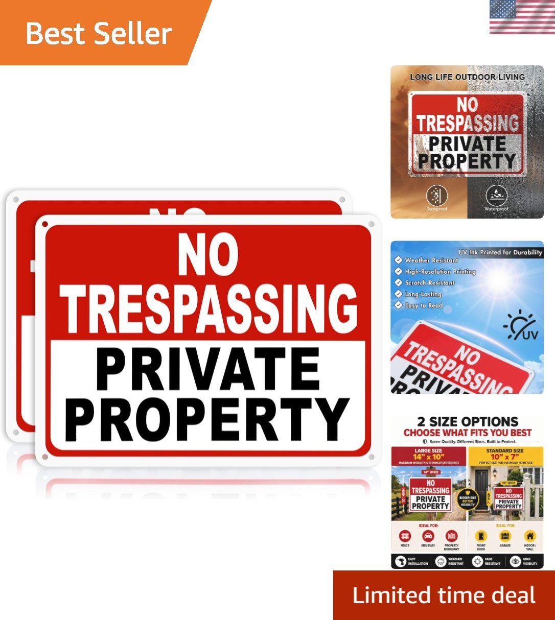 2-Pack No Parking Signs – 14 x 10 Inches Reflective Private Property Signs