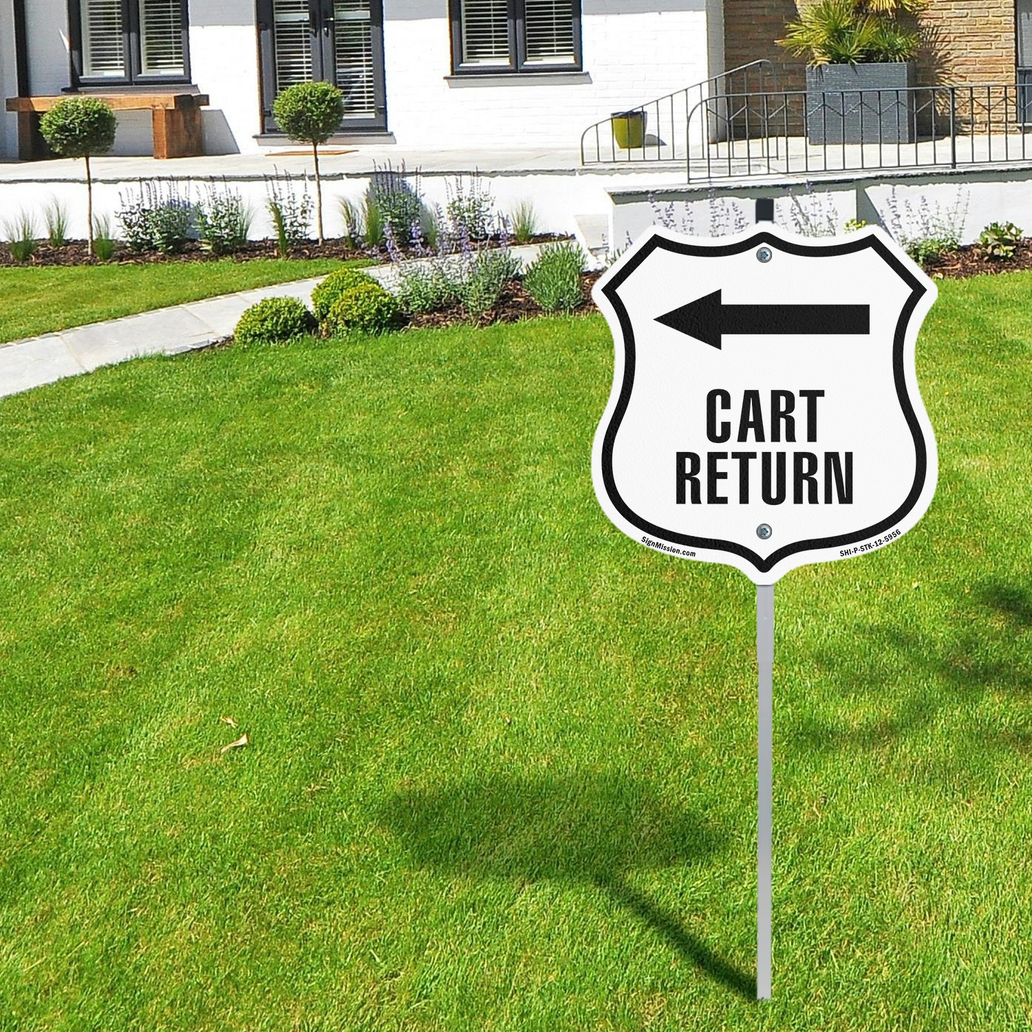 Cart Return Left Shield Shaped Sign With Stake Crafted in the USA