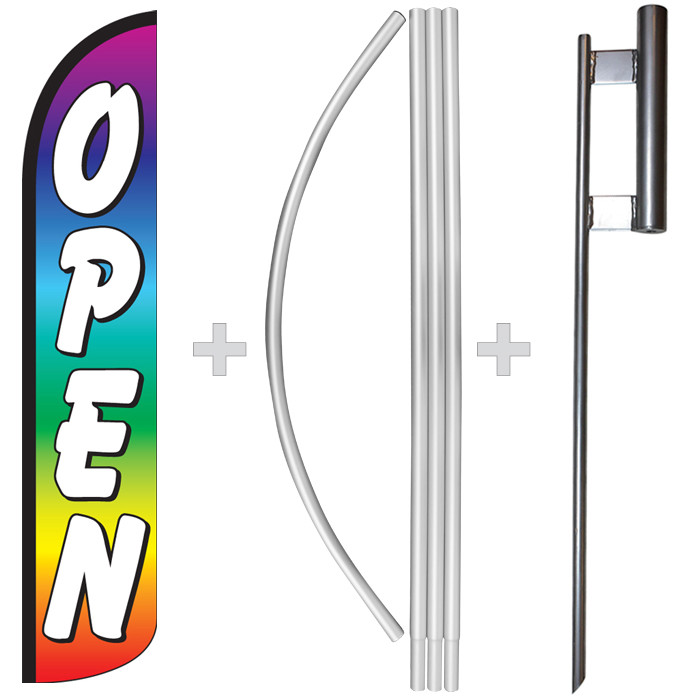 Open Rainbow 15&prime; Tall Windless Swooper Feather Banner Flag & Pole Kit