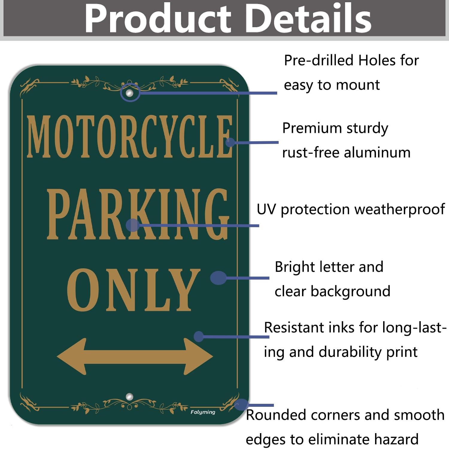 2-Pack « Motorcycle Parking Only » Signs 12×18&Prime; Metal Reflective Aluminum