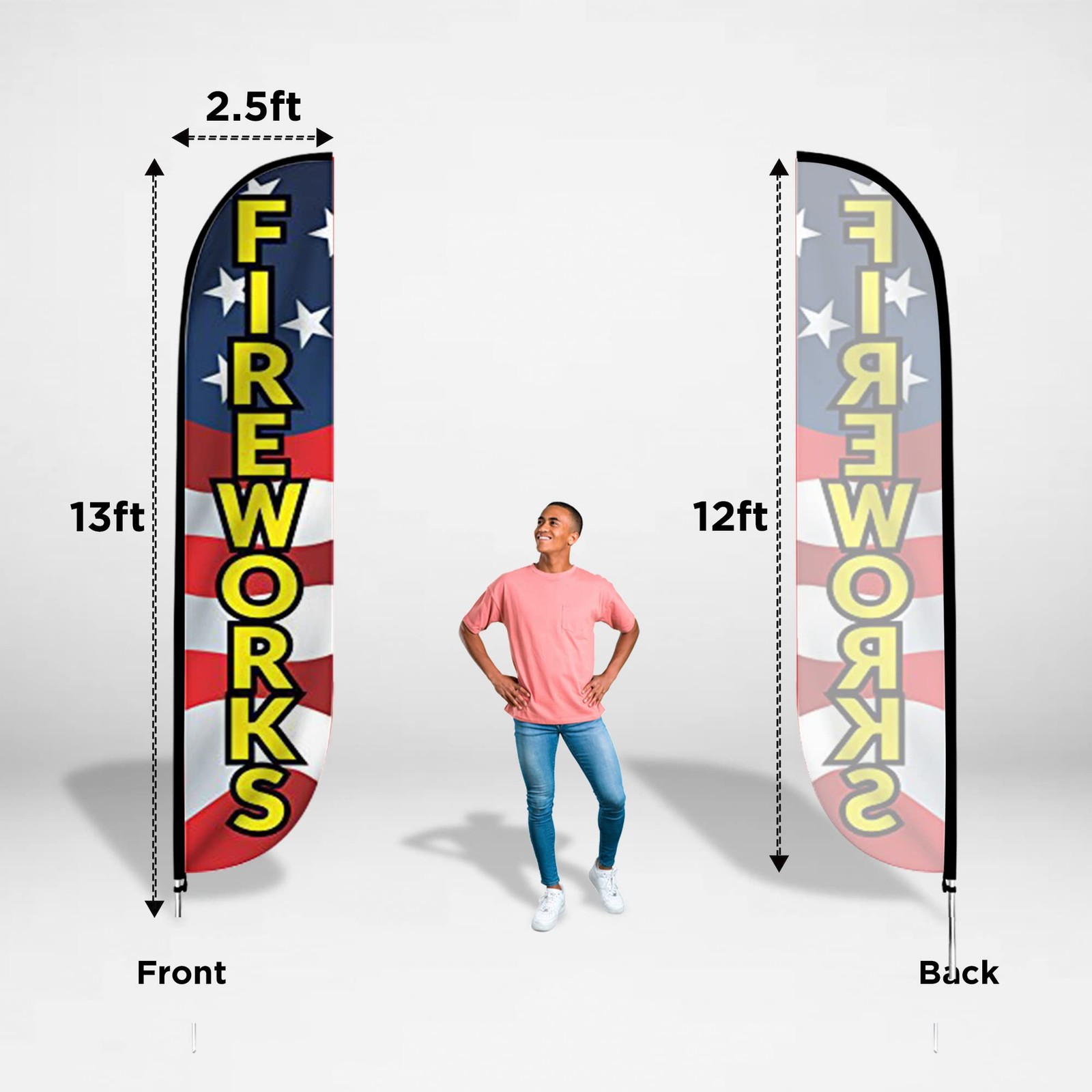 Lookourway Fireworks American Flag Usa Feather Complete Set Poles And Ground