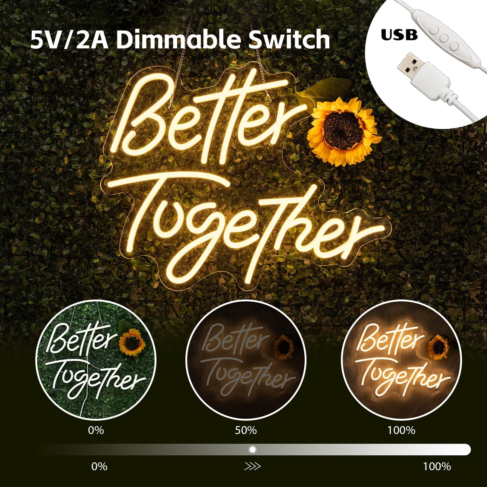 Looklight Better Together Neon Sign,Neon Light for Wall Decor,Wedding Neon Si…