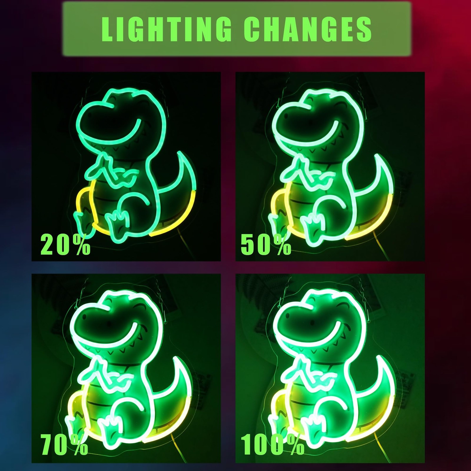 Dinosaur Neon Sign For Wall Decor, Colorful UV Printed Neon Light with Retro …