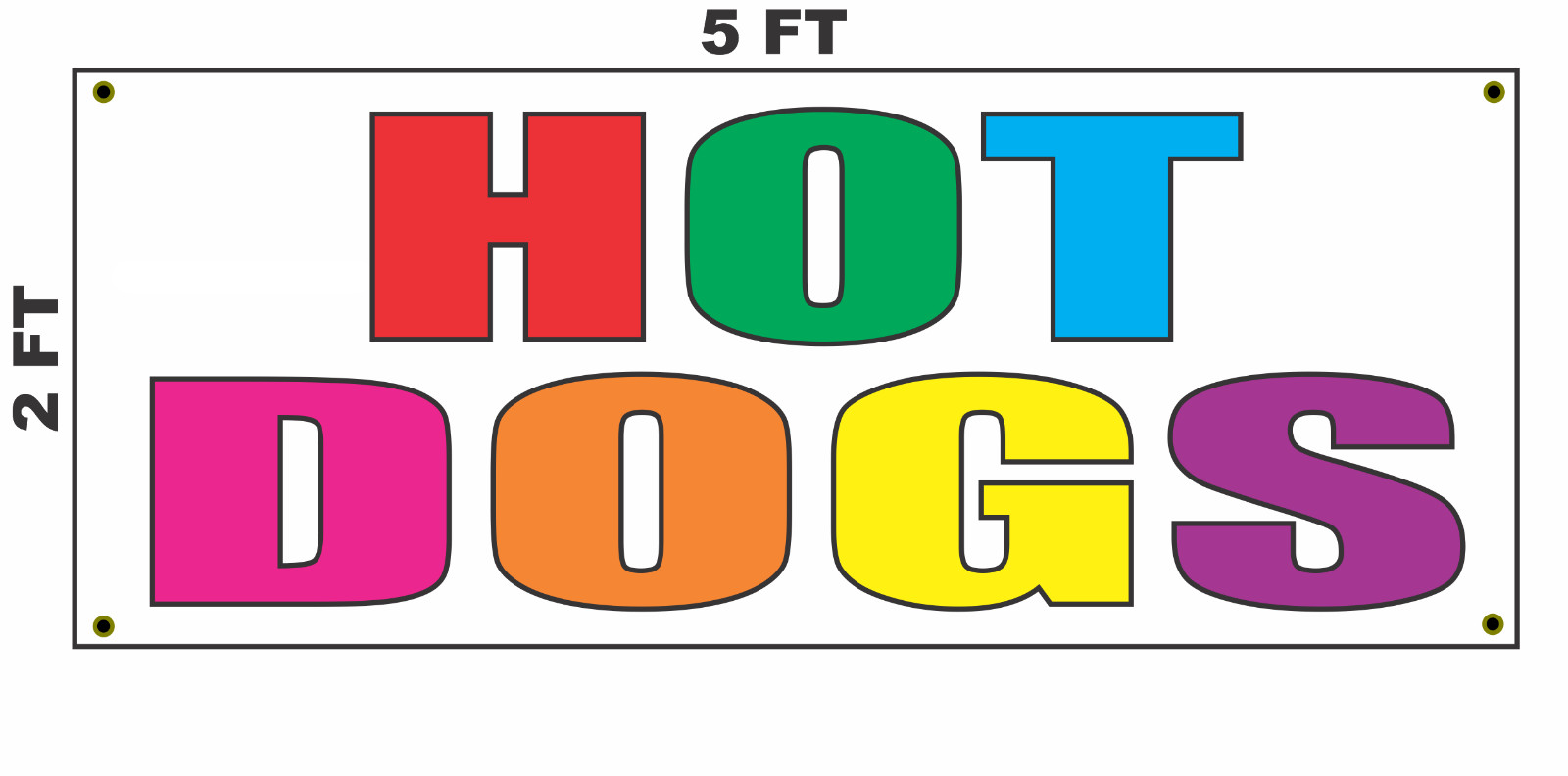Hot Dogs Multi-colored Banner Sign 2×5 for Cart Stand Truck or Convenience Store