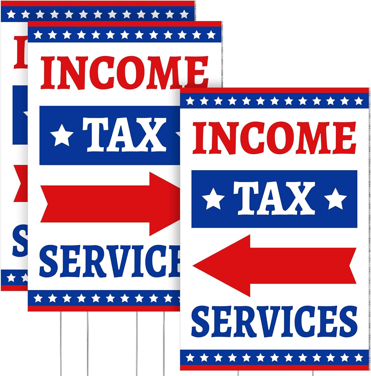 2 Pcs Income Tax Directional Arrow Sandwich Board 18&Prime; X 12&Prime; Red & Blue on White