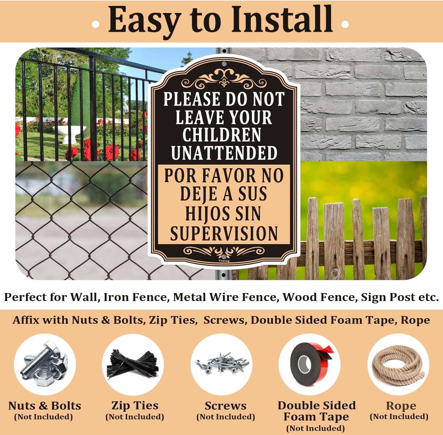 2 PCS Please Do Not Leave Children Unattended Bilingual Sign 14×10 Inch