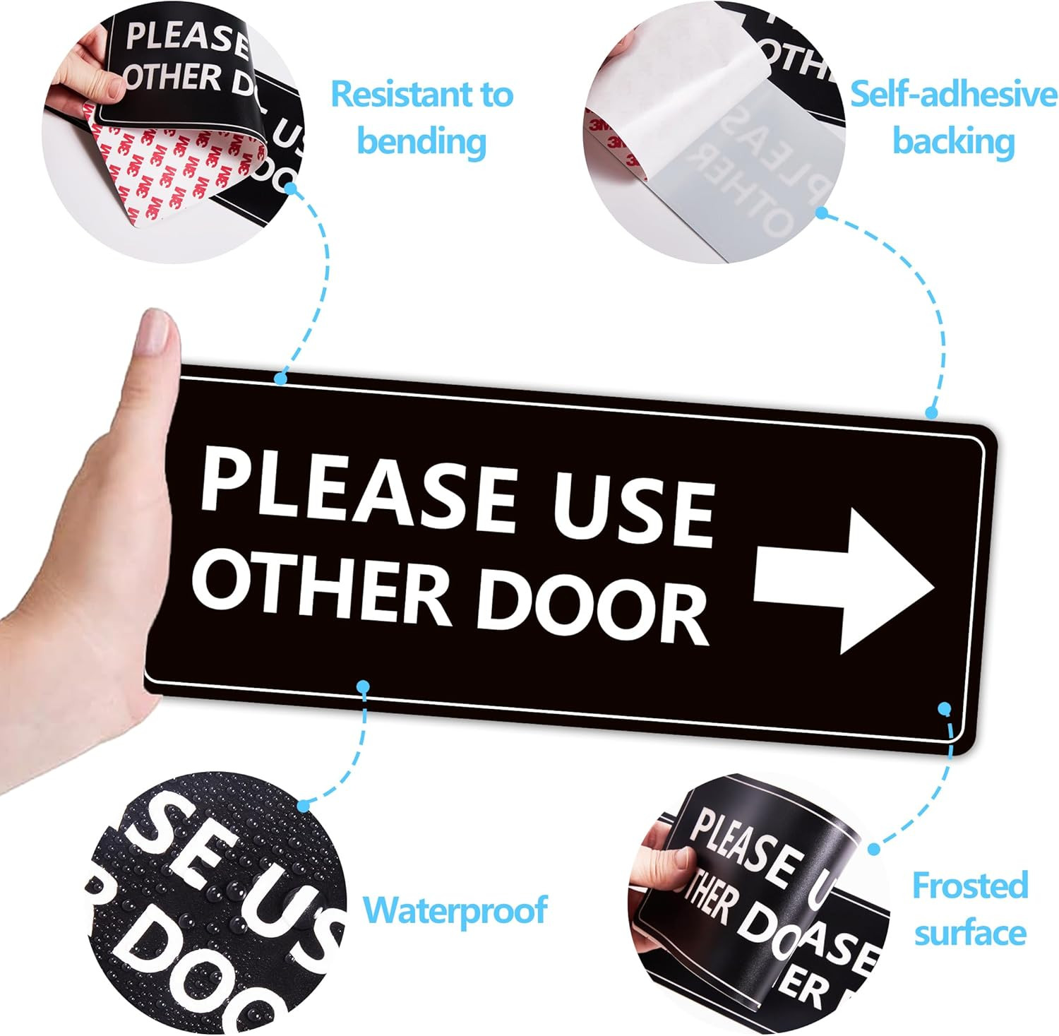 2Pack Use Other Door Sign，Self-Adhesive Weatherproof Vinyl Please Use Other Door