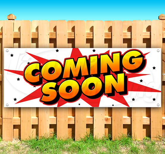 COMING SOON Advertising Vinyl Banner Flag Sign USA 15&Prime; 18&Prime; 20&Prime; 30&Prime; 48&Prime; 52&Prime;