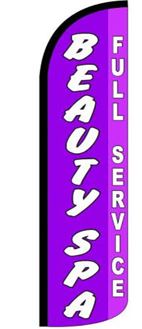 BEAUTY SPA FULL SERVICE Windless Swooper Feather Flag 3×11.5 Tall Banner Sign pz
