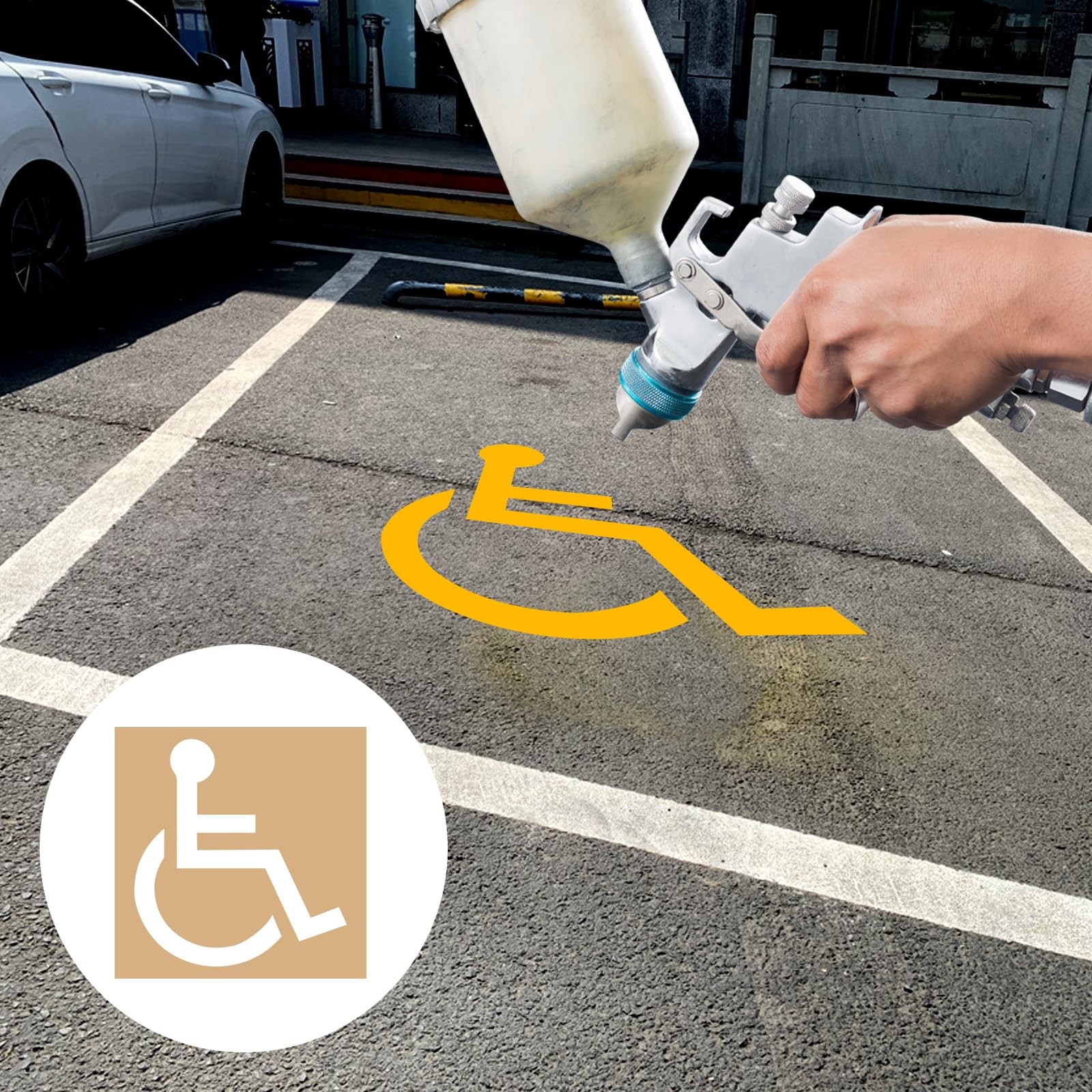 Kcgani 2 Pcs 39.4&Prime; Handicap Parking Stencil Kit, Reusable 39.4 inches, Brown