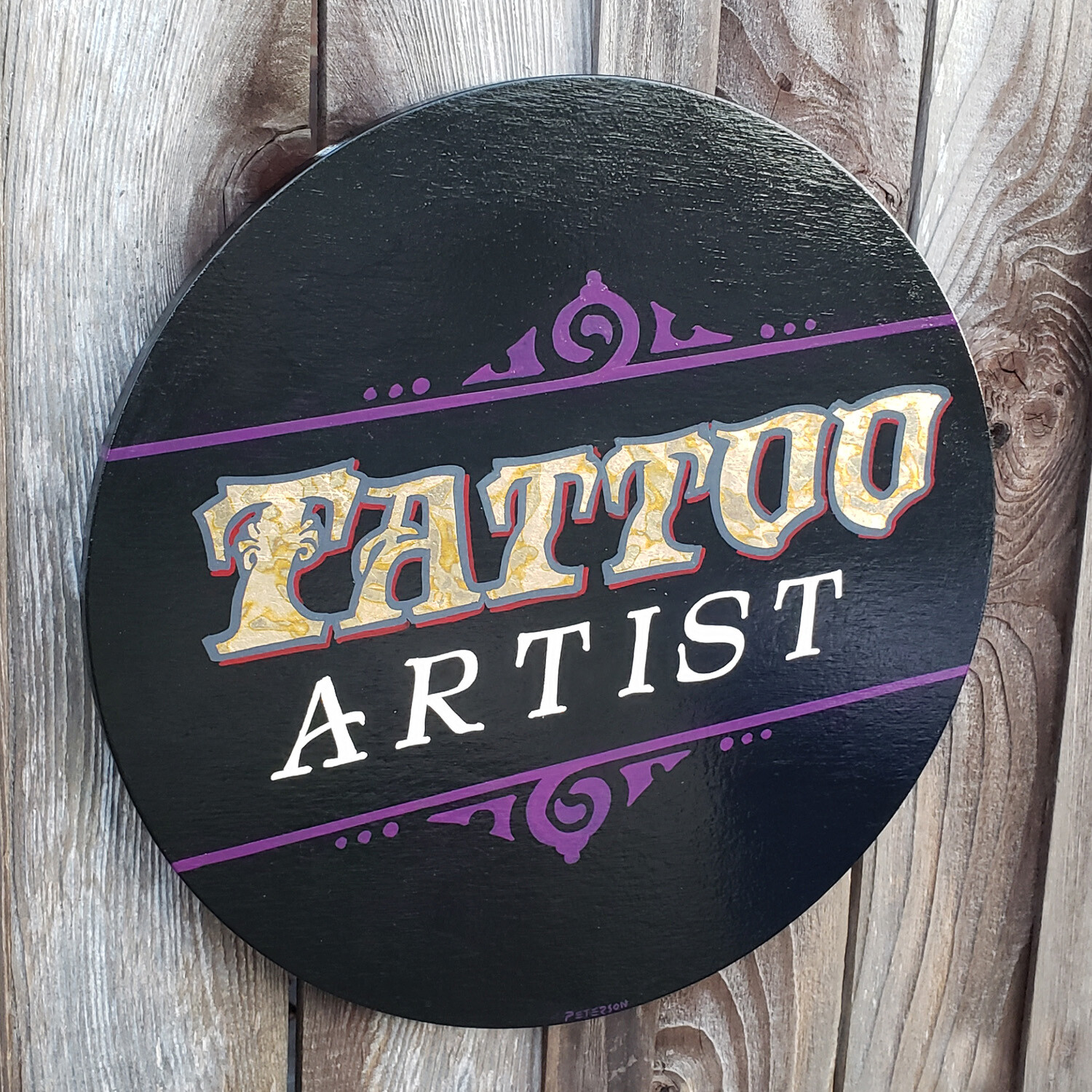Tattoo Artist Hand Painted Gilded Sign 18&Prime; diameter