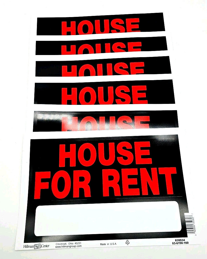 HOUSE FOR RENT Sign 8&Prime;x12&Prime; Red Black signage board Home Apartment Hillman 6 Pack