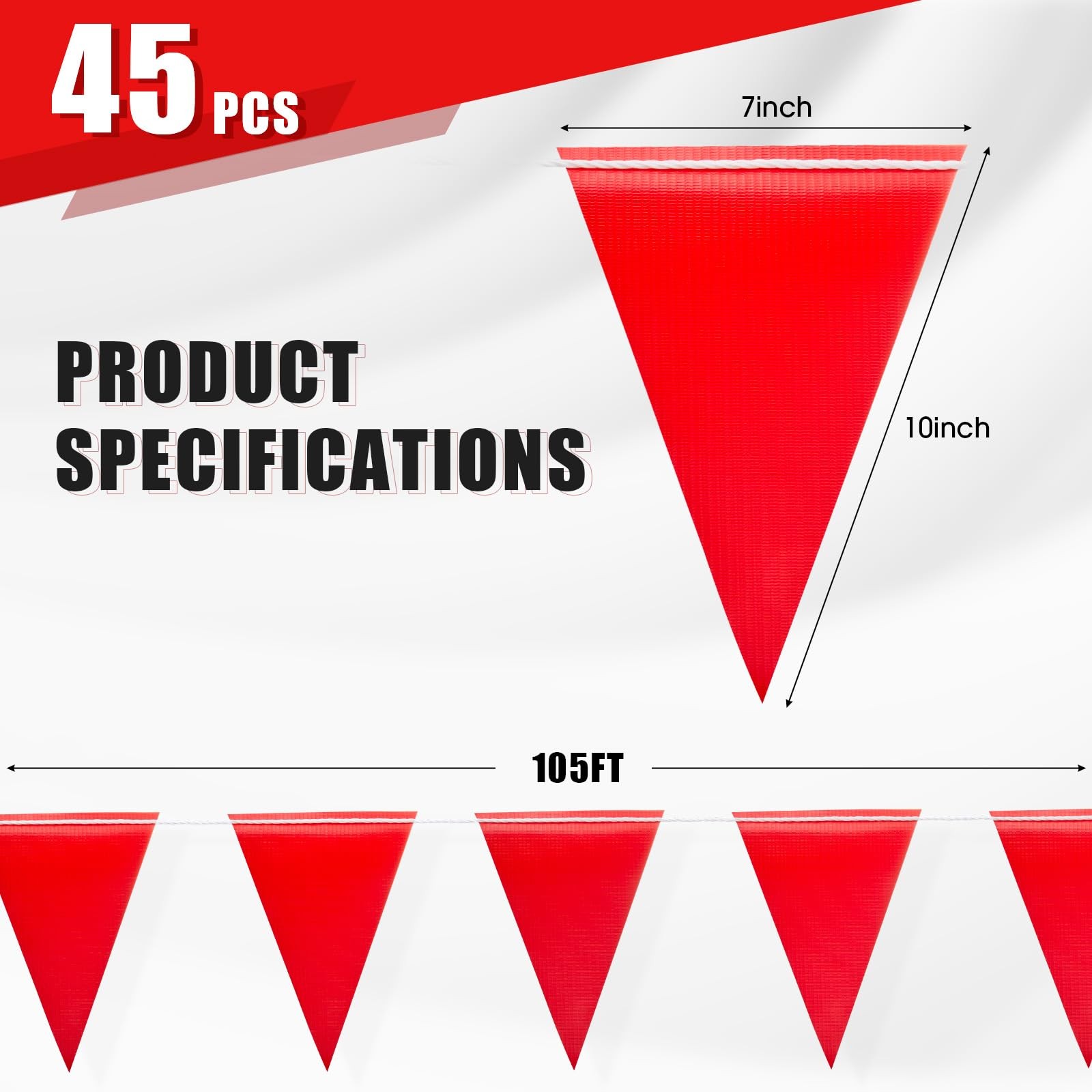 105FT Safety Warning Pennant Banner Flags – Multipurpose High Visibility Tria…
