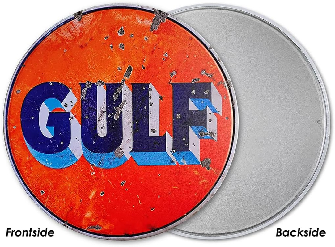 Retro Gulf Metal Tin Sign Round 12&Prime; Vintage Garage Wall Decor Cave Gas Station