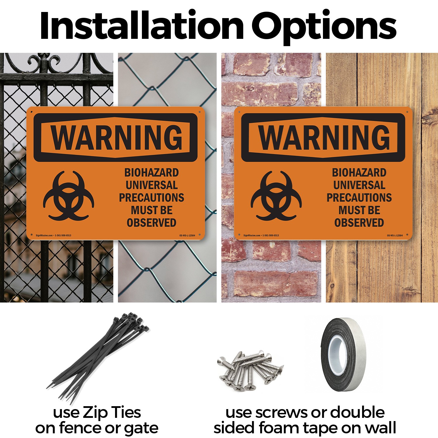 Biohazard Universal With Symbol OSHA WARNING Sign Metal, Decal – 5 or 10 Pack
