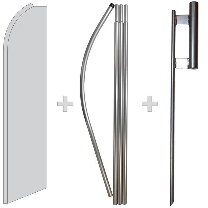 Solid Silver 15&prime; Tall Swooper Flag & Pole Kit Feather Super Bow Banner