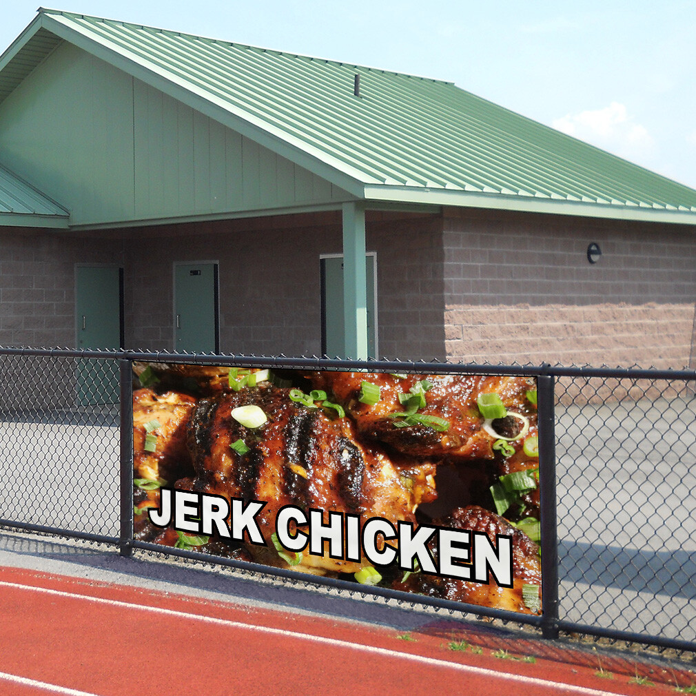 Vinyl Banner Multiple Sizes Jerk Chicken Food Fair Restaurant Cafe Market