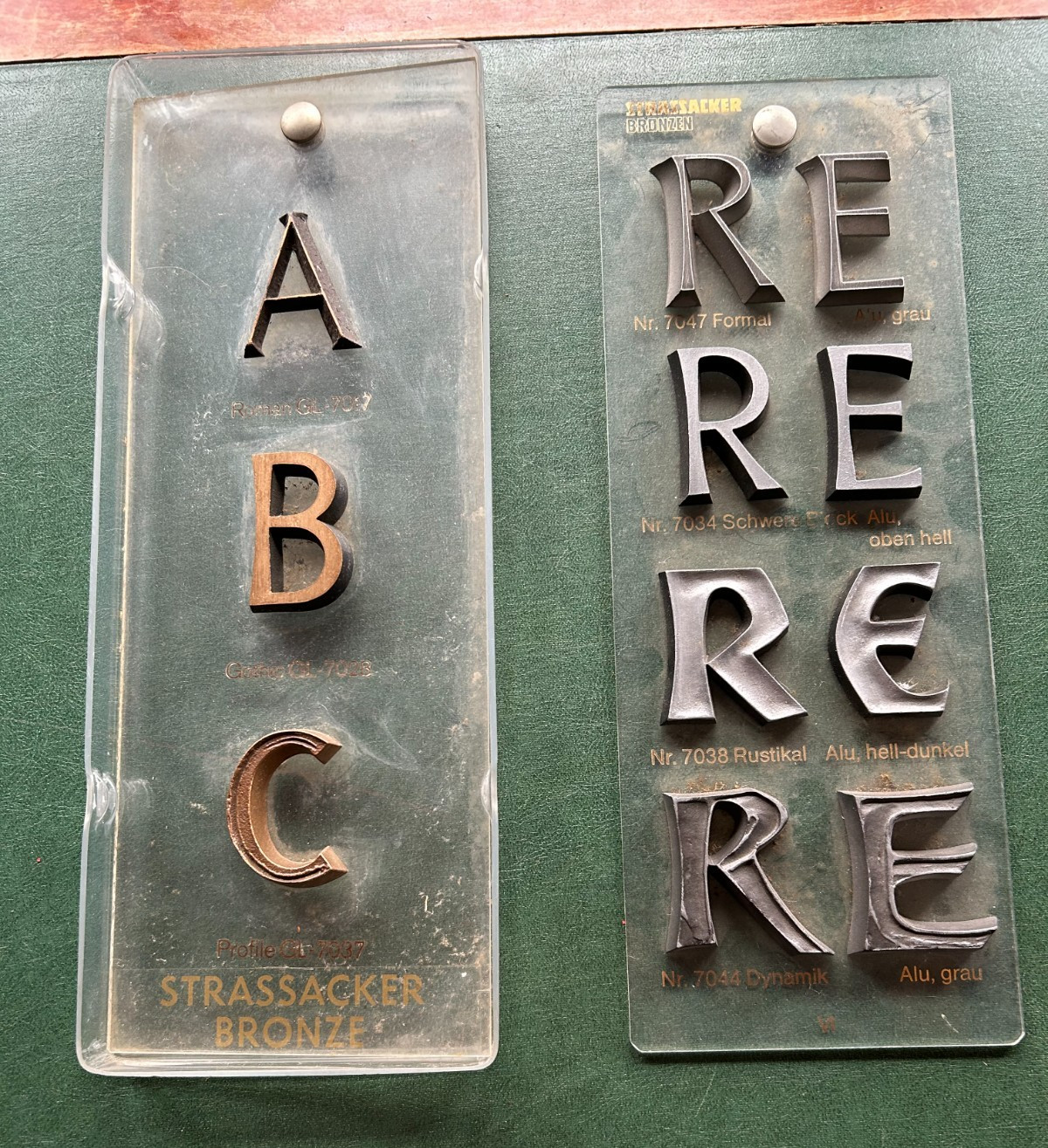 Strassacker Bronze Lettering Sample Board Monument Sign Letters Display