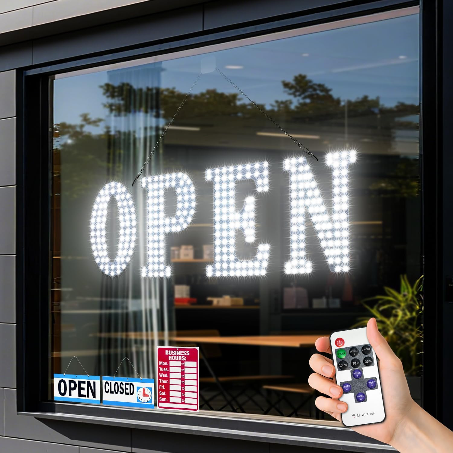 LED Open Signs for Business, 30 » X 10&Prime; Large Bright Flashing Open Sign with Rem