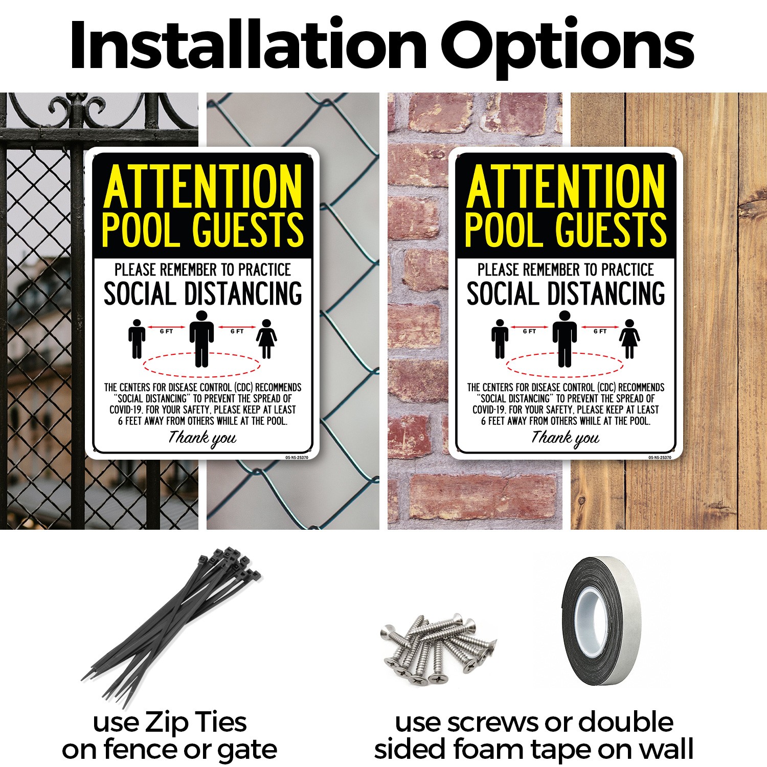 Attention Pool Guests Practice Social Distancing Public Safety Sign 5/10 Pack