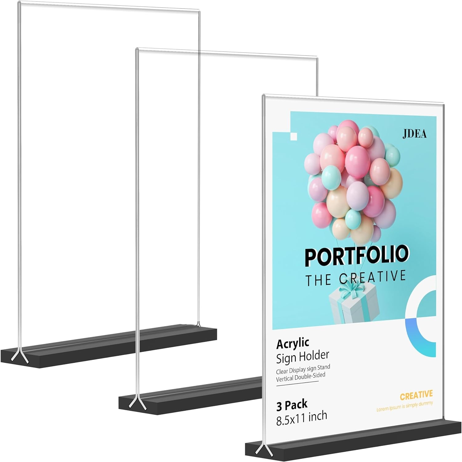 Acrylic Sign Holder Desktop Display for 3 Pack 8.5×11 Black, Clear