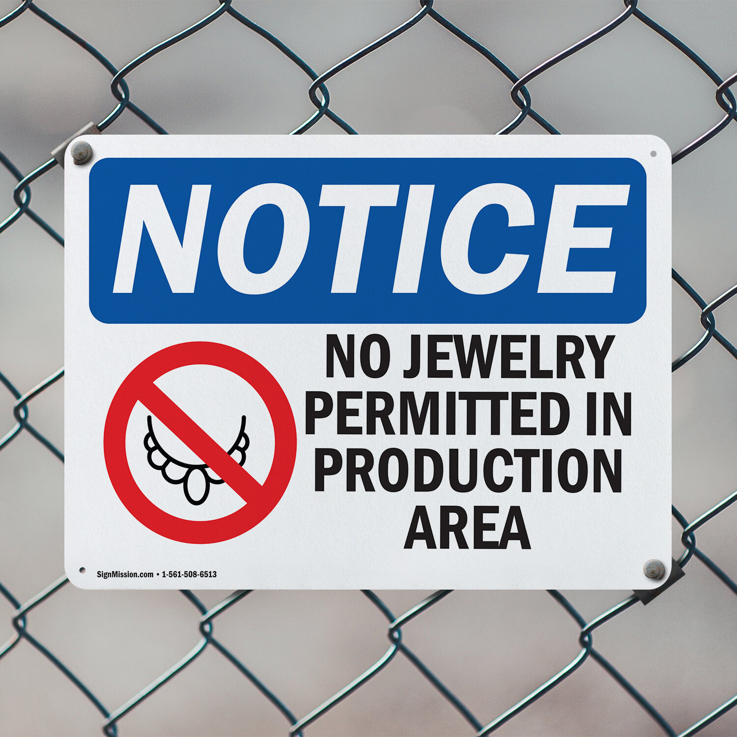 (2 Pack) No Jewelry Permitted In Production OSHA Notice Sign Decal Metal Plastic