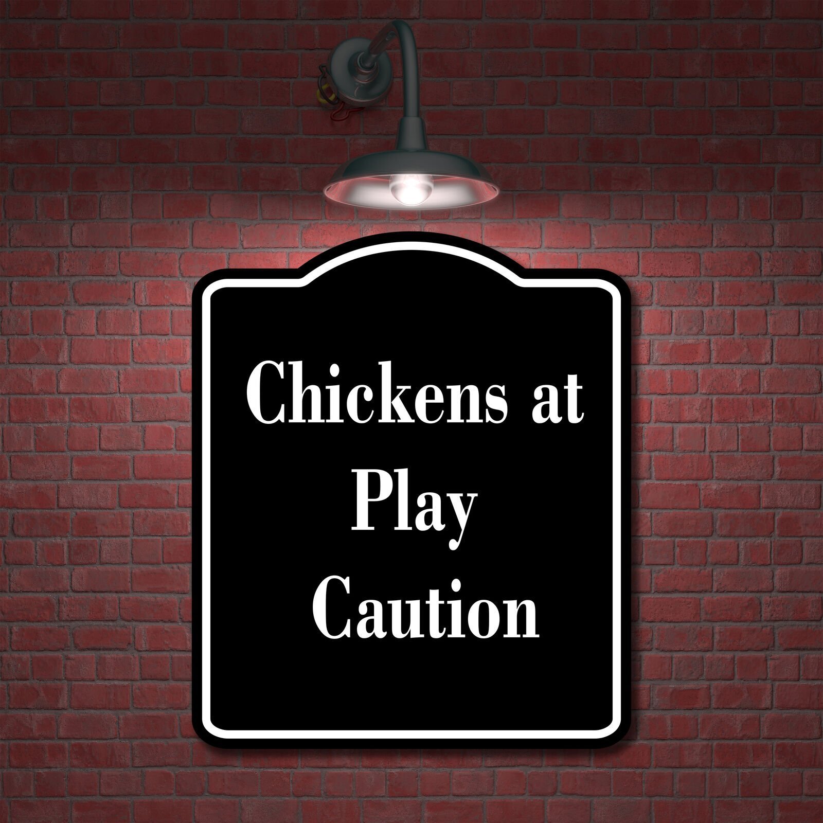 Chickens at Play – Caution BLACK Aluminum Composite Sign