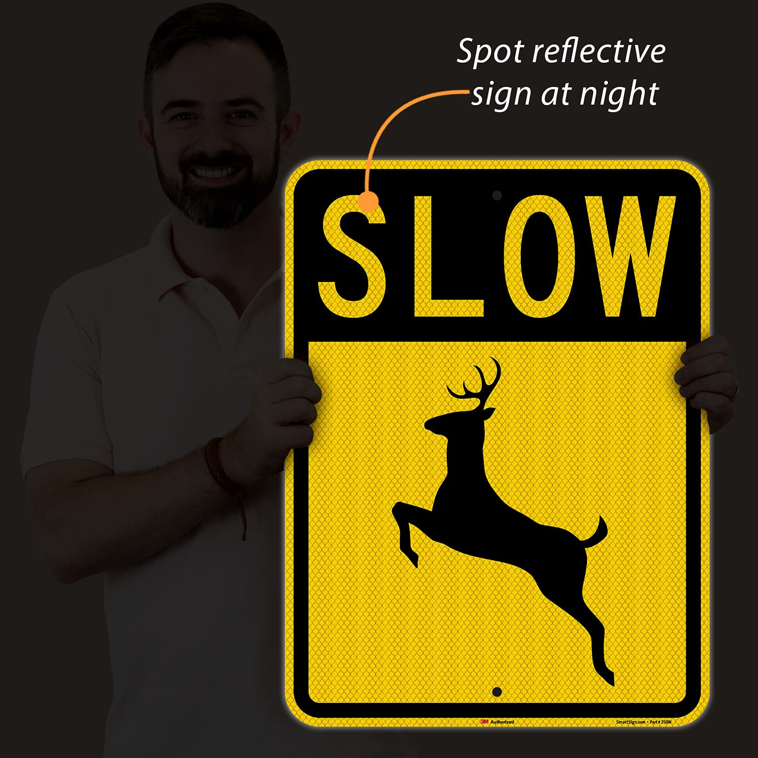 Reflective 24×18&Prime; « Slow » Deer Crossing Metal Sign – Durable Aluminum Safety Sign