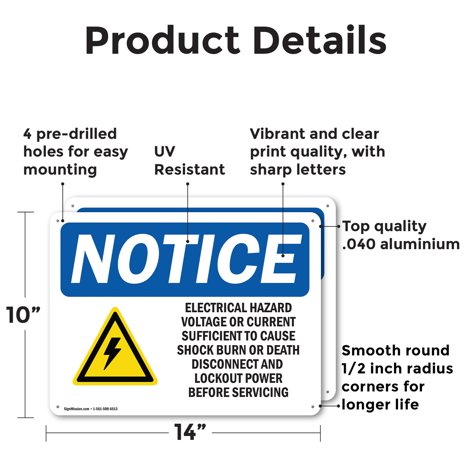 (2 Pack) Electrical Hazard Voltage Or OSHA Notice Sign Decal Metal Plastic