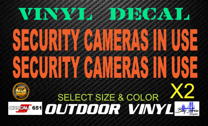 Security Cameras In Use Sticker 2 Pack Outdoor Window Vinyl Sign USA