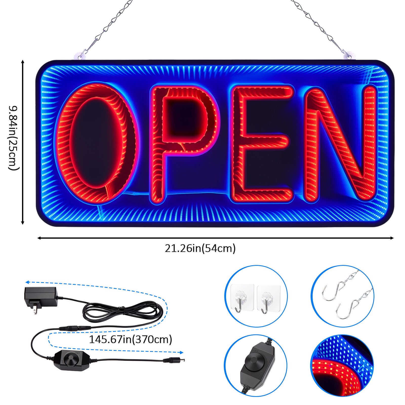 Open & Closed Neon Signs Double-Sided 3D Mirror LED Hanging Billboard Store Bar