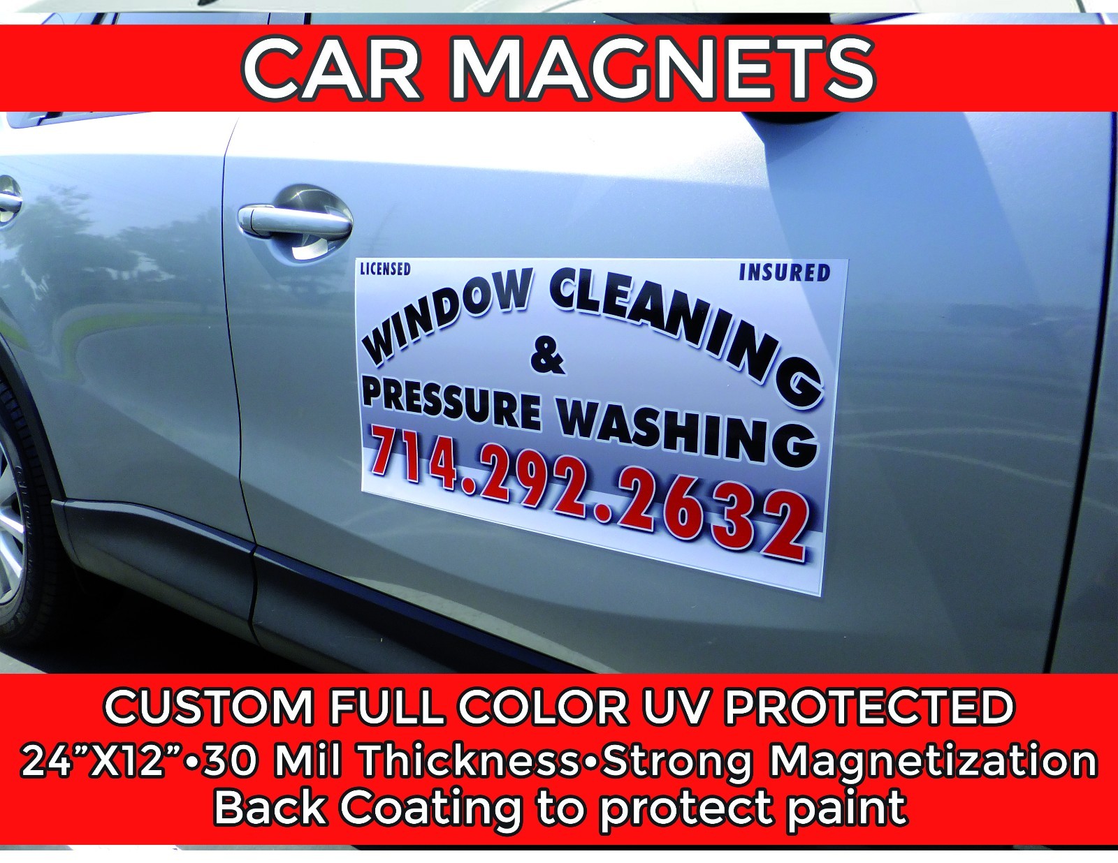 Car Magnets with Custom Graphics Door Signs Outdoor Pair Set 24&Prime; X 12&Prime; each