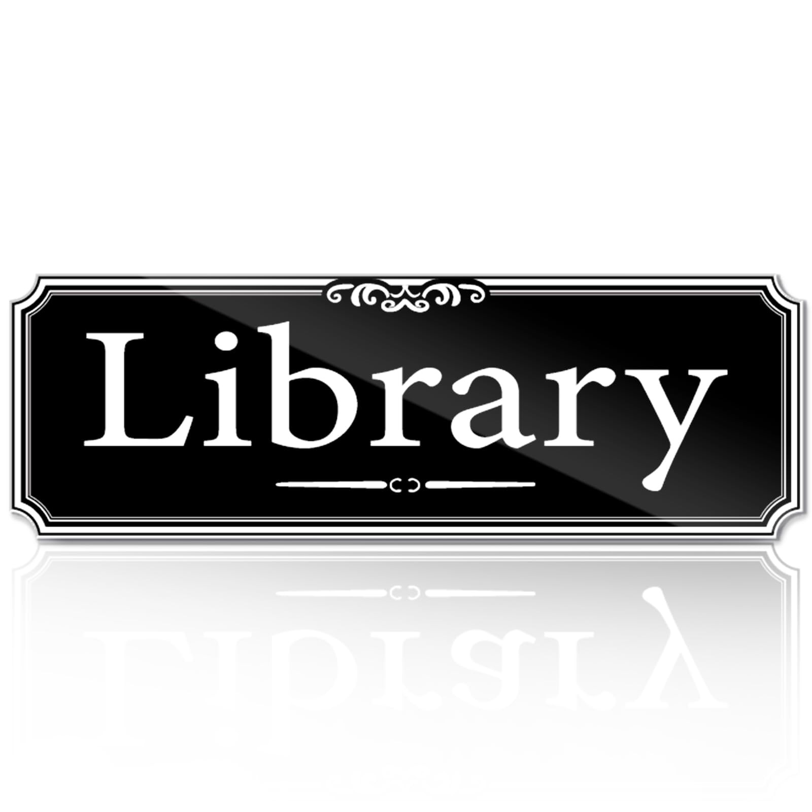 9×3 Inch Library Door Sign Acrylic Self-Stick Signage School Reading Room Blk