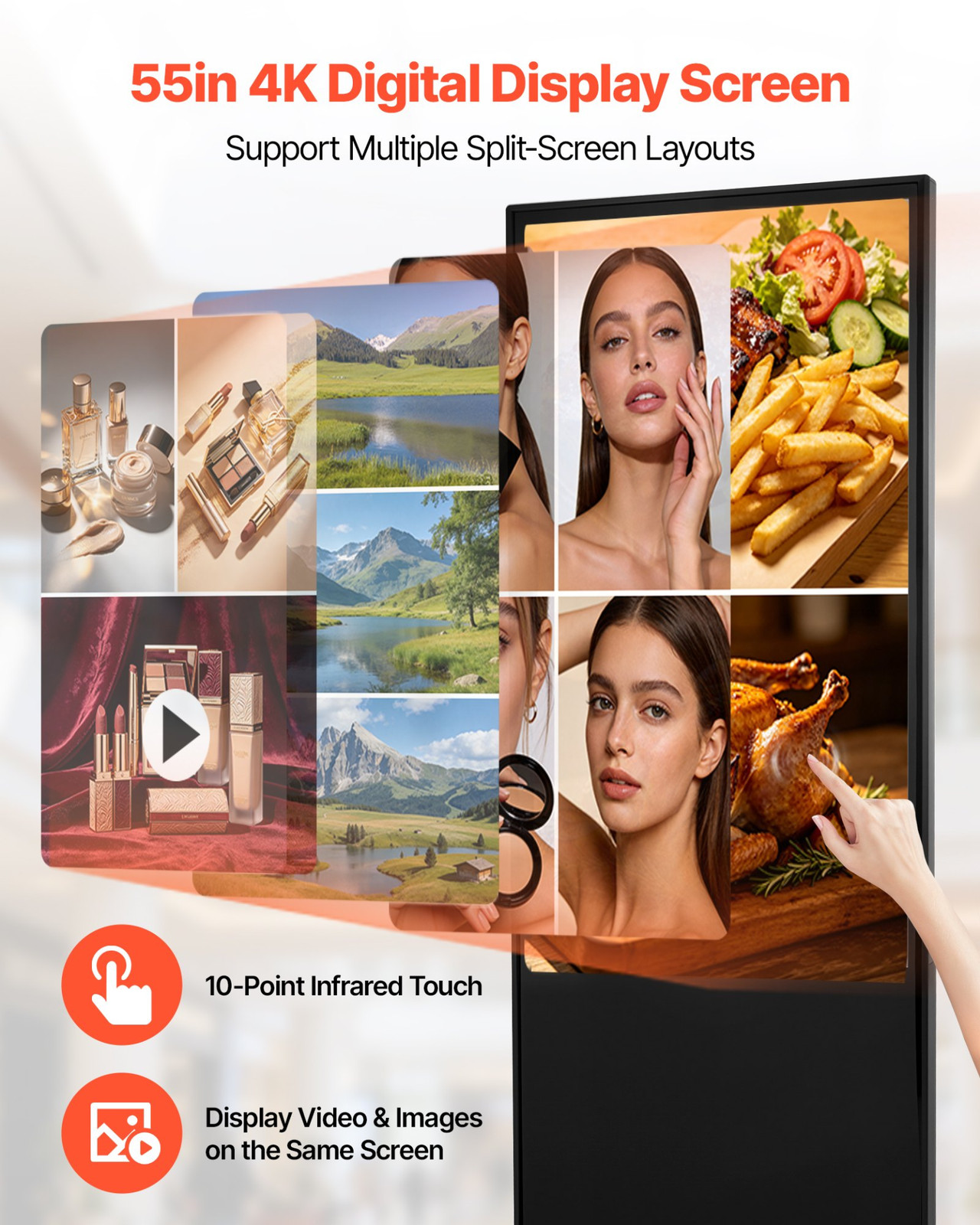 55&Prime; 4K Digital Signage Touchscreen Kiosk Floor Stand Android Advertising LCD